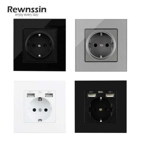 USB  Plug Socket EU Standard Power Socket Double Wall Usb Socket Charger AC110V-250V 16A Crystal Glass Panel/Plastic Panel ► Photo 1/6