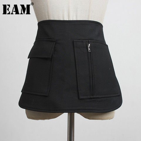 [EAM] Asymmetrical Pockets Split Joing Wide Black Belt Personality Women New Fashion Tide All-match Spring Autumn 2022 1DD3190 ► Photo 1/6