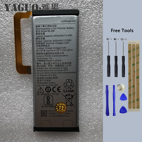 2022 Original Battery 3500Mah BL268 Replacement for Lenovo ZUK Z2 Z2131 Smart Mobile Phone + Free Tools ► Photo 1/4