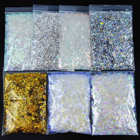 1Bag/7 Colors RAINBOW CONNECTION - Irregular shard flake glitter HOLOGRAPHIC FLAKES For 3D Nail Art Irregular Sparkly Sequins ► Photo 1/6