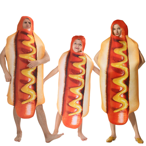 Adult Kids Funny 3D Print Food Sausage Hot Dog Costumes Halloween Men Women Family One-Piece Pizza Costume Carnival Food Costume ► Photo 1/6