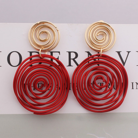Big Round Drop Earrings Red Green Yellow Wire Spiral Earrings Geometric Metal Maze Exaggerated Wedding Party Jewelry Pendientes ► Photo 1/6