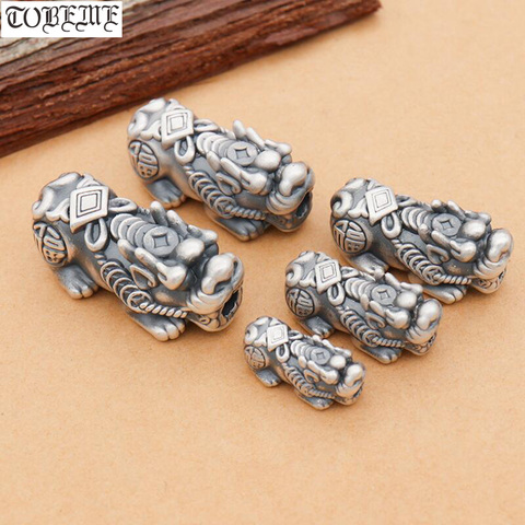 100% 3D 999 Silver Fengshui Pixiu Beads Vintage Silver Piyao Beads Good Luck Jewelry Beads DIY Bracelet Lucky Animal ► Photo 1/6