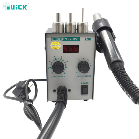 Newest 220V Quick 957DW+ LED Display Adjustable Hot Air Heat Gun with Helical Wind 400W SMD Rework Station with 3 Air Nozzles - ► Photo 1/6