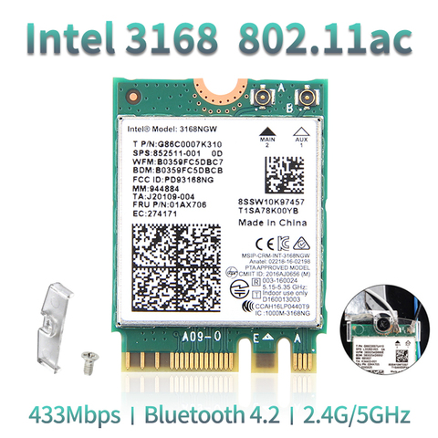 Dual band Wireless Wlan For Intel 3168 AC 3168NGW NGFF M.2 802.11ac Wifi Bluetooth 4.2 Card 2.4G/5Ghz Network Wi-Fi Adapter ► Photo 1/5