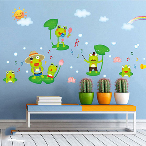 Cartoon happy frog Wall Sticker for kids room Children's bedroom home decoration Mural animals nursery stickers wallpaper ► Photo 1/6