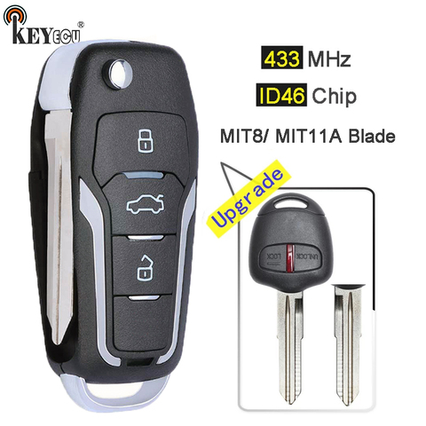 KEYECU 433MHz ID46 Upgraded Flip 2 Button Remote Key Fob for Mitsubishi Pajero, Lancer & Outlander Left/ MIT11R Right Blade ► Photo 1/4