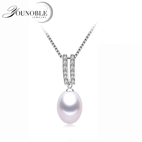 925 Sterling Silver Natural Pearl Necklace Pendant Women,Real White Freshwater Pearl Necklace Girl Wedding Gift ► Photo 1/6