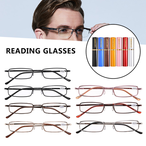 Mayitr 1pc Unisex Metal Reading Glasses 8 Colors Portable Glasses Clear Spring Hinge +1.0~+4.0 With Tube Case ► Photo 1/6