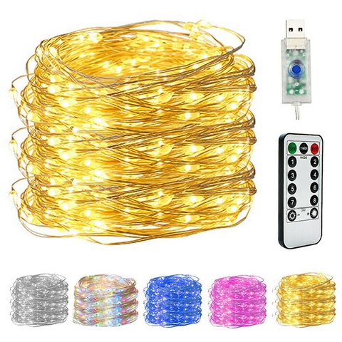 50/100/200LED USB Remote Waterproof Copper Wire String Xmas Fairy Light 8 Modes