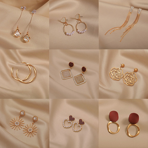 S925 New Korea Fashion Restor Pearl Heart Pendant Women Jewelry Party Metal Gold Color Ear Clip Earrings ► Photo 1/1