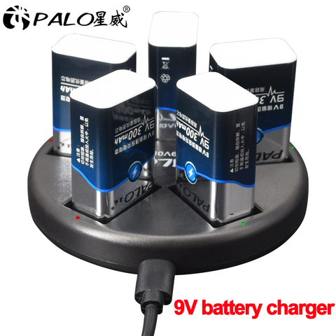 PALO 9V rechargeable battery charger for 9V 9 volt nimh nicd lithium li-ion rechargeable battery smart usb charger ► Photo 1/6