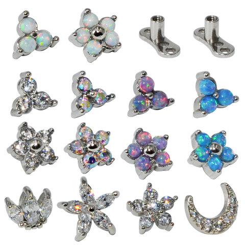 Opal CZ Micro Dermal Anchor Skin Diver Dermal Anchor Surface Piercing Implants Internally Threaded Fashion Piercing Body Jewelry ► Photo 1/6