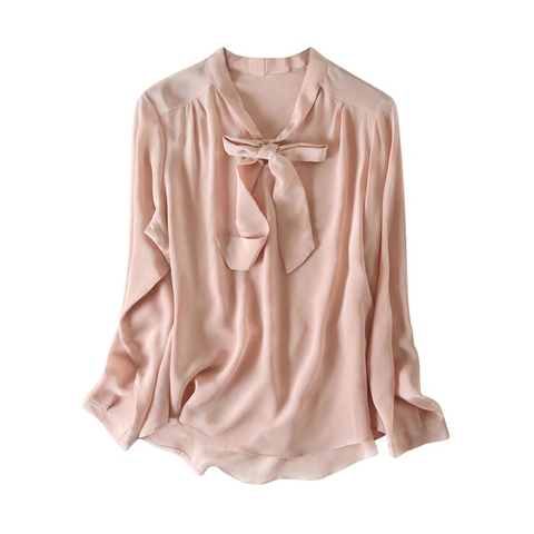 100% natural silk female long sleeve silk blouse for all year bow loose outer wear shirt ► Photo 1/6