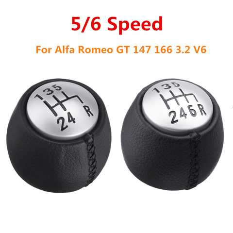 5 6 Speed Car Auto Manual Gear Shift Knob PU Leather Lever Shifter Handball Round 55347088 For Alfa Romeo GT 147 166 3.2 V6 ► Photo 1/6