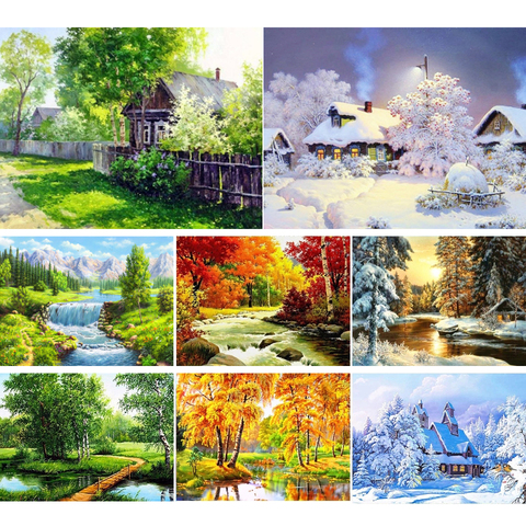 5D Diy Diamond Painting Full Square Landscape House Cross Stitch Diamond Embroidery Scenery Mosaic Pictures of Rhinestones Decor ► Photo 1/6