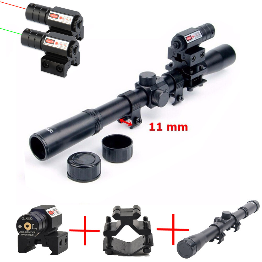 4x20 Rifle Optics Scope Tactical Crossbow Riflescope with Red Dot Laser Sight 