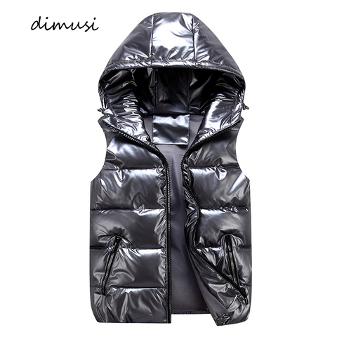 DIMUSI Men's Vest Winter Fashion Silver Male Cotton-Padded Hooded Coats Sleeveless Jackets Casual Thick Waistcoats Mens Clothing ► Photo 1/6