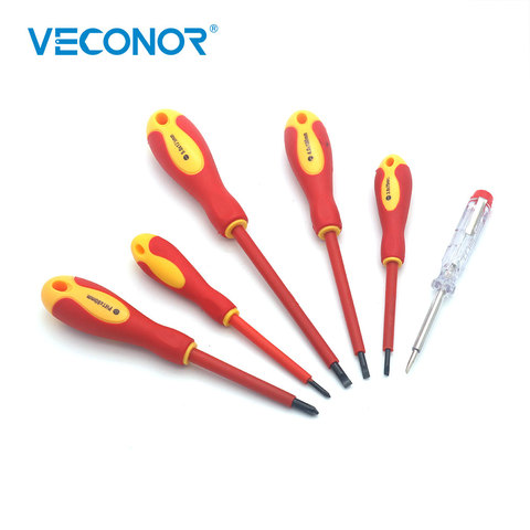 VECONOR 6PCS Set of VDE Insulated Screwdrivers Household Electrical Screwdriver Tool Magnetic Tip 1000V ► Photo 1/5