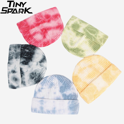 Men Hip Hop Tie Dye Knitted Hats Harajuku Streetwear Skullies Beanies Hats Autumn Winter Soft Cotton Warm Caps Japanese Style ► Photo 1/6