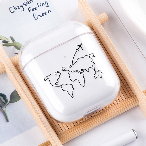 Transparent Earphone Case For Apple AirPods 1 2 World Map Hard PC Wireless Headset Shell For Airpods 2 Bluetooth Headphone Bags ► Photo 1/6