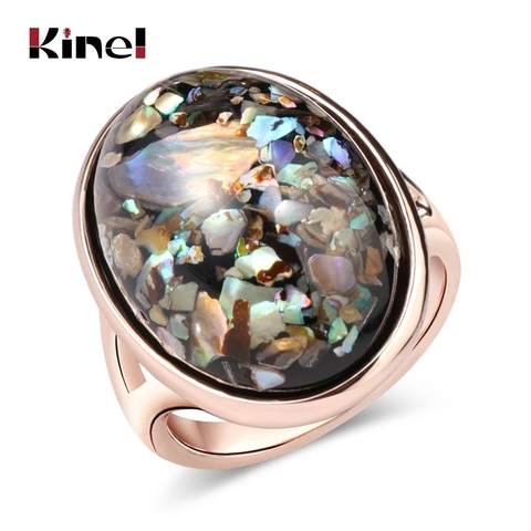 Kinel Luxury Colorful shells Ring For Women Dazzle Artificial Coral Accessories Vintage Oval Big Rose Gold Rings 2022 New ► Photo 1/6