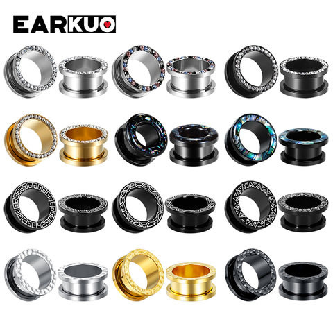 EARKUO Top Design Style Stainless Steel Zircon Shell Ear Piercing Tunnels Gauges Fashion Body Jewelry Ear Plugs Stretchers 2PCS ► Photo 1/6