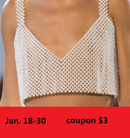 Pearls Beading Vest Tank Top 2022 Spring Summer Sleeveless Vest women Sexy Short tops for Girls t shirt Y2K clothes  LT000S50 ► Photo 1/6
