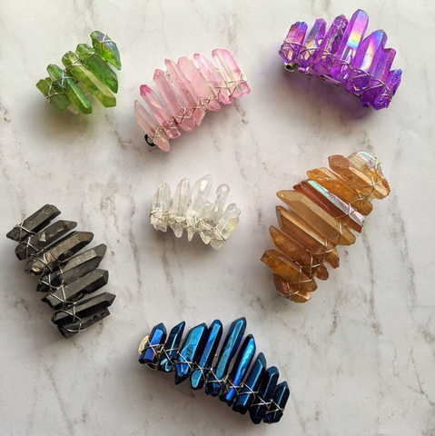 Angel Aura Crystal Barrette Natural Stone Bohemia Ponytail Clips for Women French Clip Rainbow Quartz Hair Accessories ► Photo 1/6