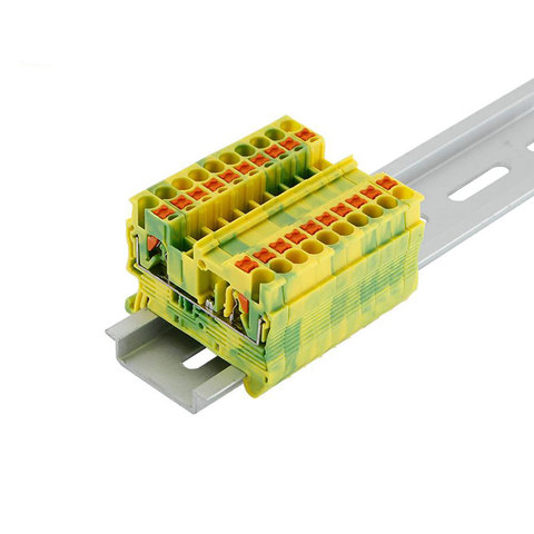 Din Rail Ground Terminal Block 10Pcs PT-2.5PE Spring Connection Feed Through Push In  PT2.5-PE Wire Conductor ► Photo 1/6