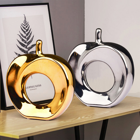 Creative ceramic gold and silver hollow apple ornaments Nordic modern home decorations desktop crafts Christmas Arts figurines ► Photo 1/6