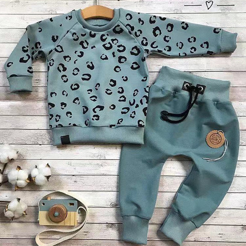 Infant Kids Baby Set Boys Leopard Print T-Shirt Sweater Coat Tops+Pants Outfits