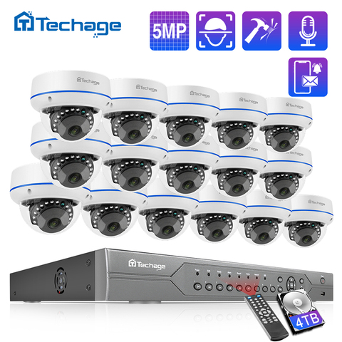 H.265 16CH 5MP POE NVR Kit CCTV System Vandalproof Indoor Dome IP Camera Audio Record P2P Video Security Surveillance Set ► Photo 1/6