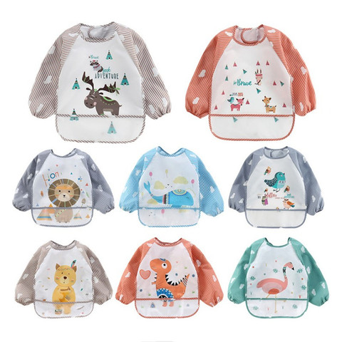 Baby Kids Toddler Long Sleeve Waterproof Eating Smock Feeding Bib Apron Pocket Baby Bandana Bibs Baby Self Feeding Bib ► Photo 1/6