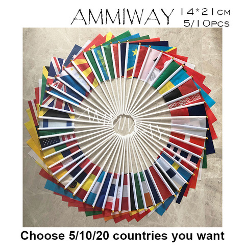 AMMIWAY 14x21cm Choose 5pcs 10pcs 20 pcs Countries Hand Flags You Want National World Country Hand Flags Small Printed Hand Flag ► Photo 1/2