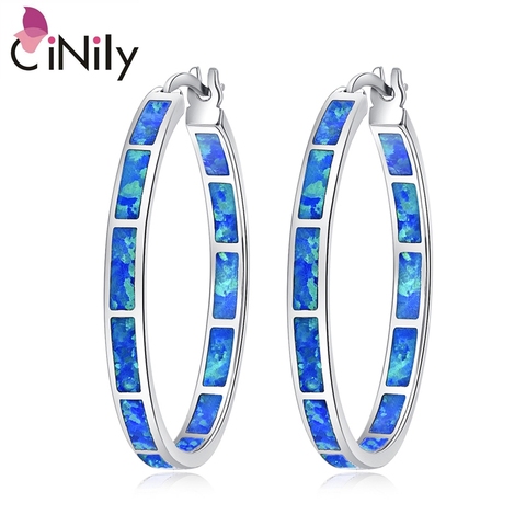 CiNily Blue Green Fire Opal Stone Hoop Earrings Silver Plated Rose Gold Color Big Round Circle Hip Hop Punk Party Jewelry Woman ► Photo 1/6