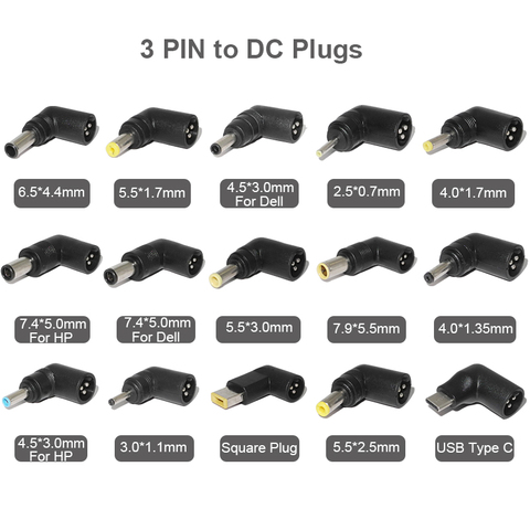 3 Pin DC Tip for Universal Laptop Adapter Car Charger 3Pin Dc Plug Jacks Power Supply Adapter Connector for Asus Dell Hp Lenovo ► Photo 1/6