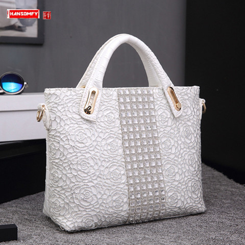Luxury Fashion Large Capacity Women's Bag Business Briefcase Lace Handbags New Female Shoulder Messenger Bag Diamonds Bags Soft ► Photo 1/6