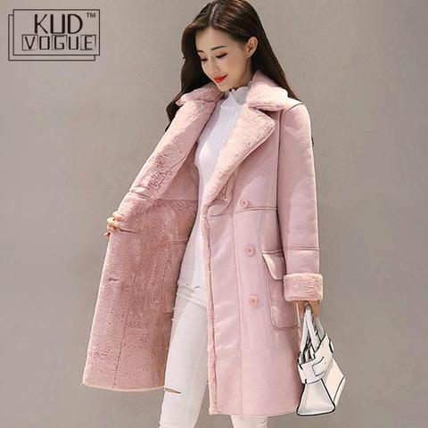 Women Suede Fur Winter Coat 2022 Fashion Thick Faux Sheepskin Long Jacket Overcoat Female Solid Warm Trench Coats Spring Autumn ► Photo 1/6