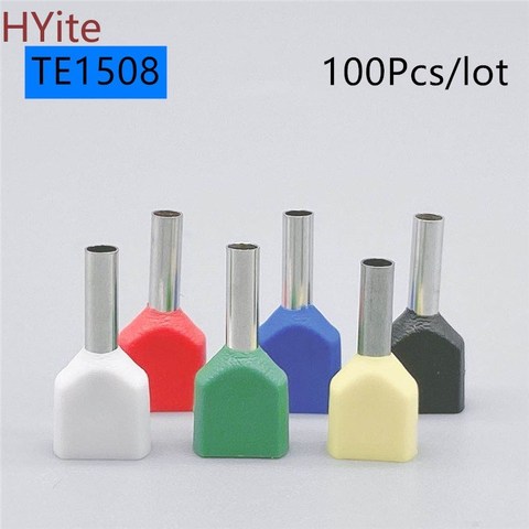 100PCS E Tube TE1508 Type Double Pipe Insulated Twin Cord Cold-press Terminal Block Connector Needle End Multicolor 2X1.5 mm2 ► Photo 1/5
