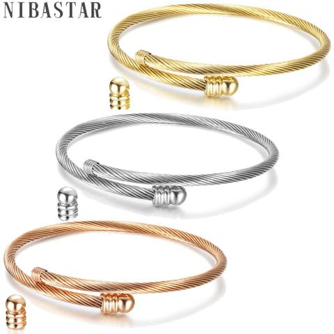 DIY Bead Twisted Cable Elastic Wire Charm Women Bracelets Bangle Stainless Steel Three Color Bracelet Screw with Removable End ► Photo 1/6