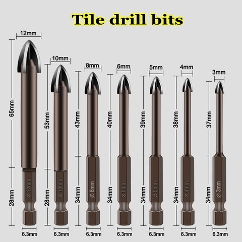 7pcs Cross Hex Tile Bits Glass Ceramic Concrete Hole Opener Alloy Triangle Drill Size 3/4/5/6/8/10/12mm drill bits Glass Bits ► Photo 1/6