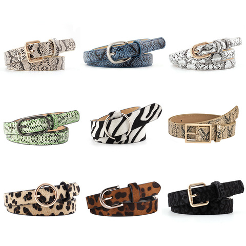 Female Leopard Belt Snake Skin Zebra Print Thin Horsehair Waistband PU Leather Gold Ring Heart Pin Metal Buckle Ladies Belts ► Photo 1/6