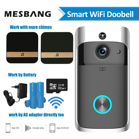 Wifi Video Doorbell Wireless  Smart Door Bell Intercom Camera Battery Power Phone calling with chime TF card Motion detector ► Photo 1/6
