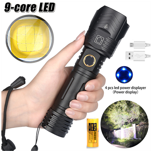 XHP120 9-Core LED Flashlight Torch Powerful Hand Light 18650 26650 USB Rechargeable Torch XHP100 XHP Zoom Lantern Hunting Lamp ► Photo 1/6