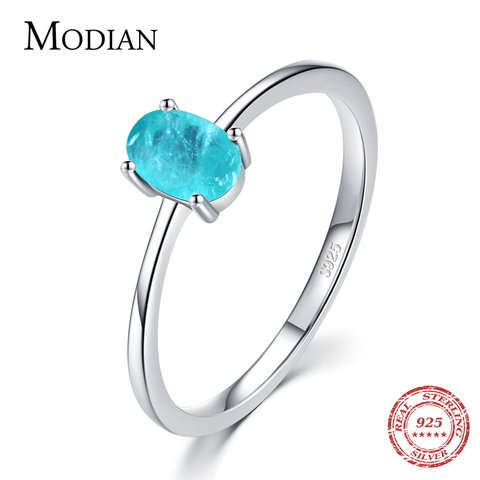 Modian 925 Sterling Silver Fashion Oval Finger Rings for Women Elegant Paraiba Tourmaline Engagement Wedding Statement Jewelry ► Photo 1/5