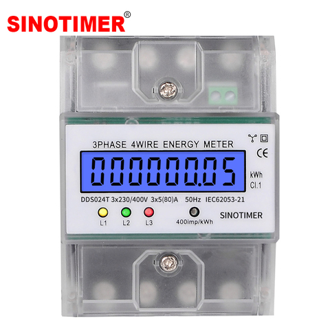 Din Rail 380V 80A 3 Phase 4 Wire Electronic Watt Power Energy Meter Wattmeter kWh LCD Backlight Display With Transparent Cover ► Photo 1/5