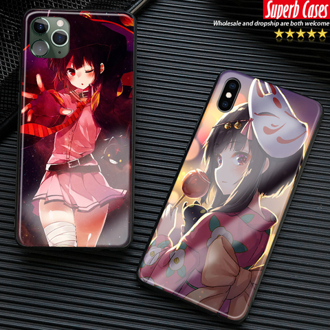 Megumin Konosuba Anime Tempered Glass Soft Silicone Phone Case Shell cover For iPhone SE 6s 7 8 Plus X XR XS 11 PRO 12 mini MAX ► Photo 1/6