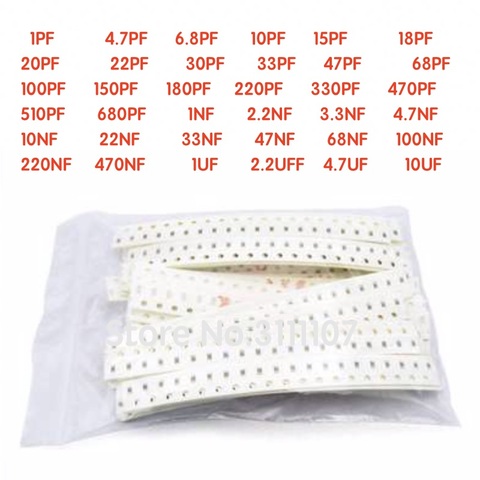 720pcs/LOT 1pF~10uF 0603(1608) SMD Capacitor Assorted Kit 36 Values*20pcs=720pcs 1608 Samples Kit Electronic Diy Kit New ► Photo 1/1