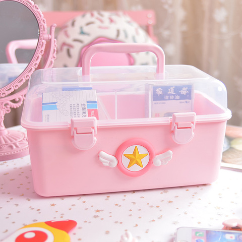 Cartoon Cute Card Captor Sakura Household Medical Storage Box Desktop Bedroom Portable Pink Plastic Cosmetic Pill Medicine Case ► Photo 1/6